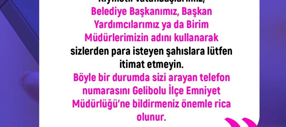 Belediyeden Dolandırıcılık Uyarısı!